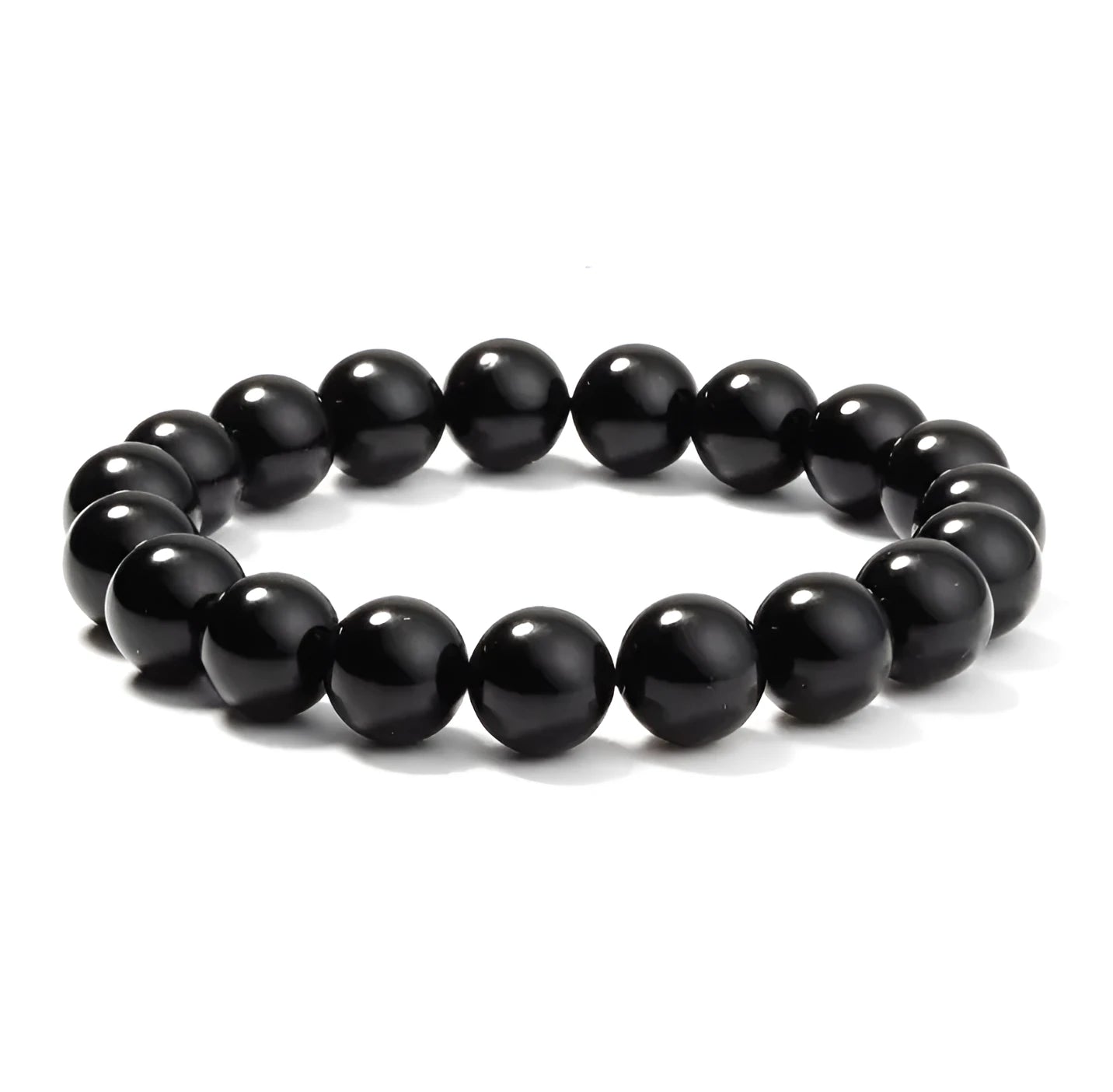 Black geometric agate bead bracelet with elastic cord, 8mm bead size