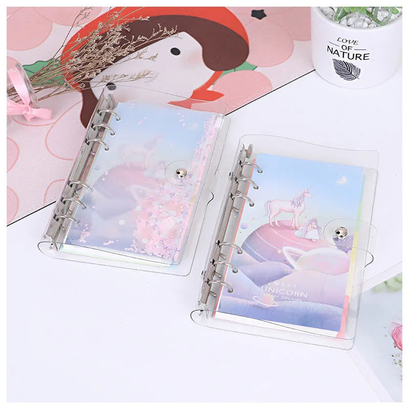 Metal binder shell with PVC cover in Alice Castle colour showing pull side bag accessory and Daolin paper pages