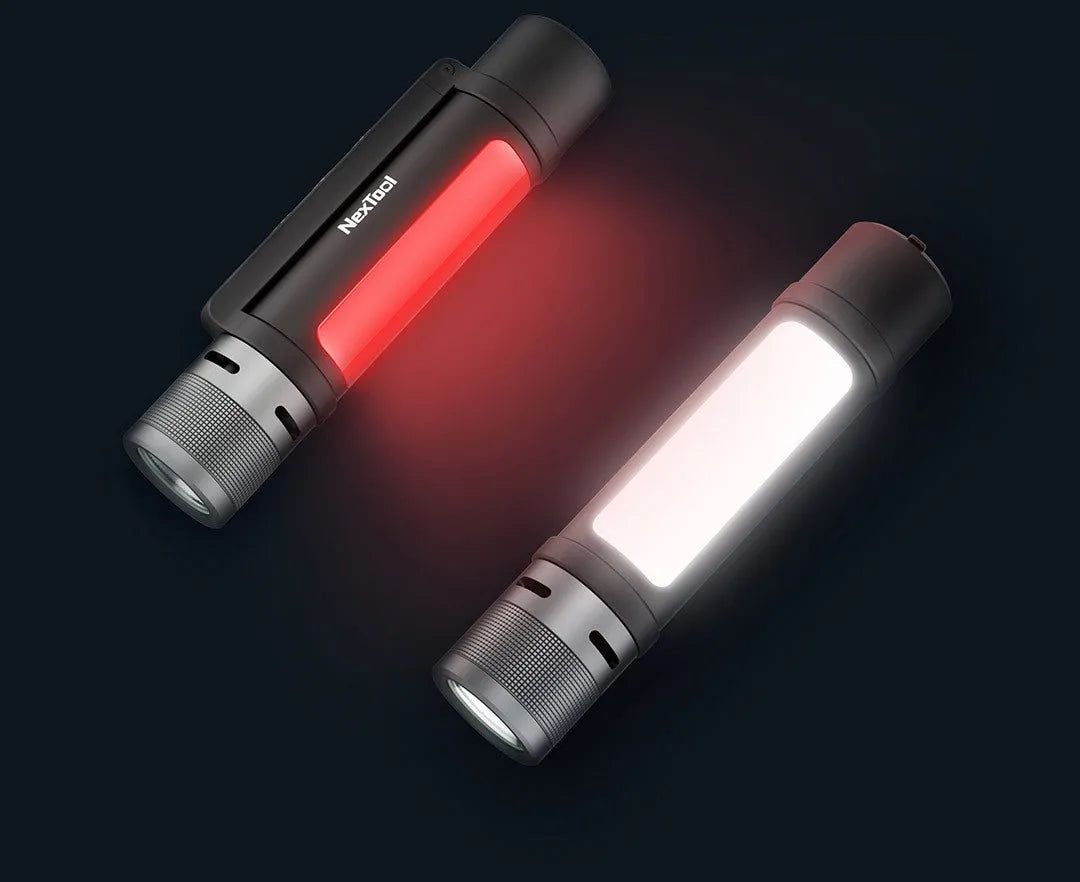 Black portable rechargeable flashlight, 34mm x 160.5mm, with Type-C charging and 1400mAh power bank