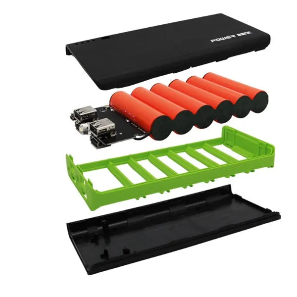 20000mAh portable power bank in five colours with 2.1A fast charging and compact 145×68×22mm dimensions