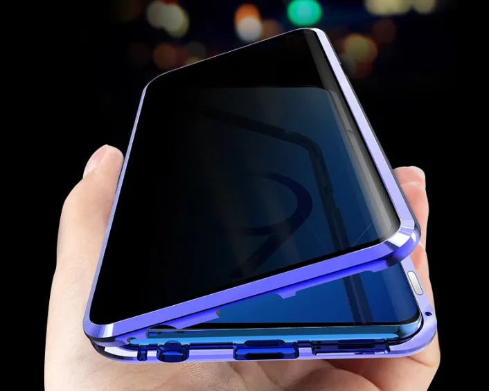 Anti-peeping magnetic clamshell phone case for Samsung Galaxy with double-sided glass in black colour