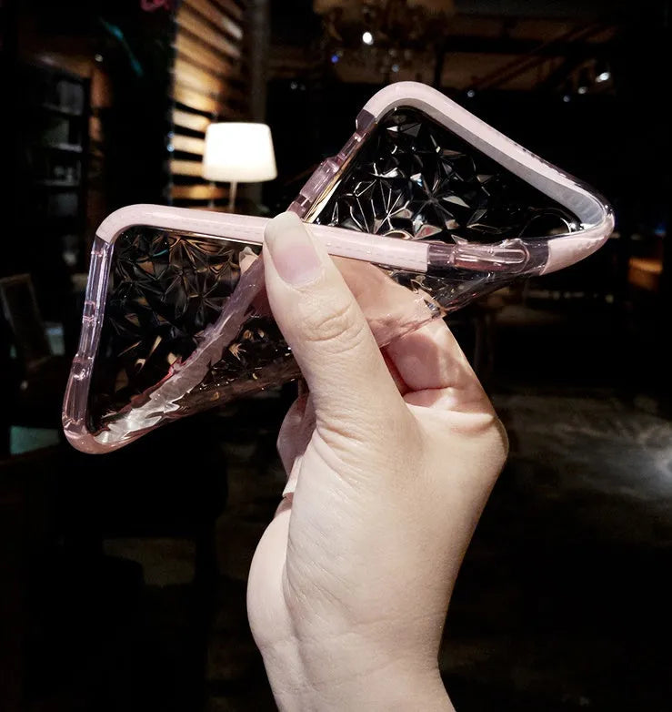 TPU mobile phone case with striped back design in black, pink, and white colour options