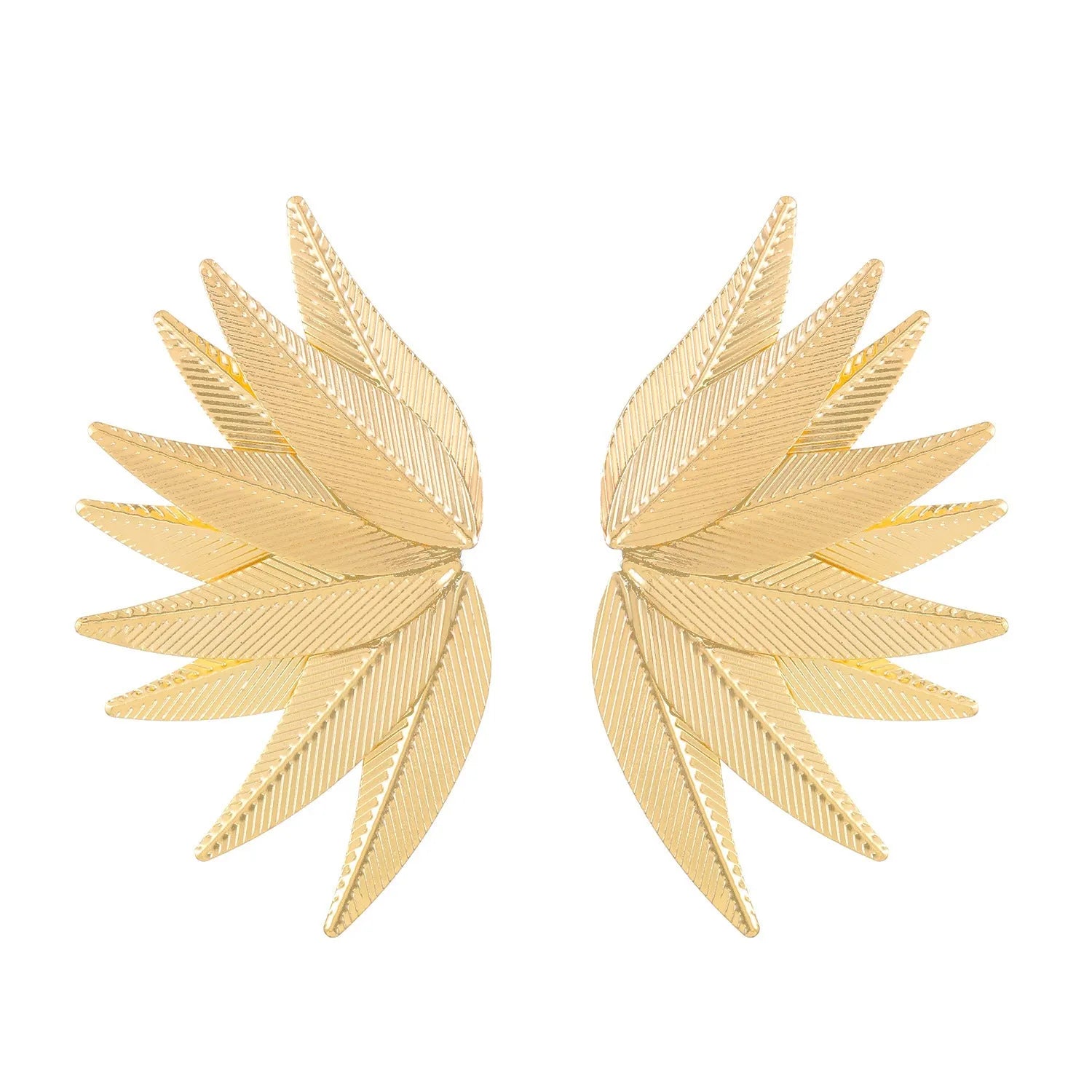 Gold and white alloy leaf-shaped stud earrings with botanical design