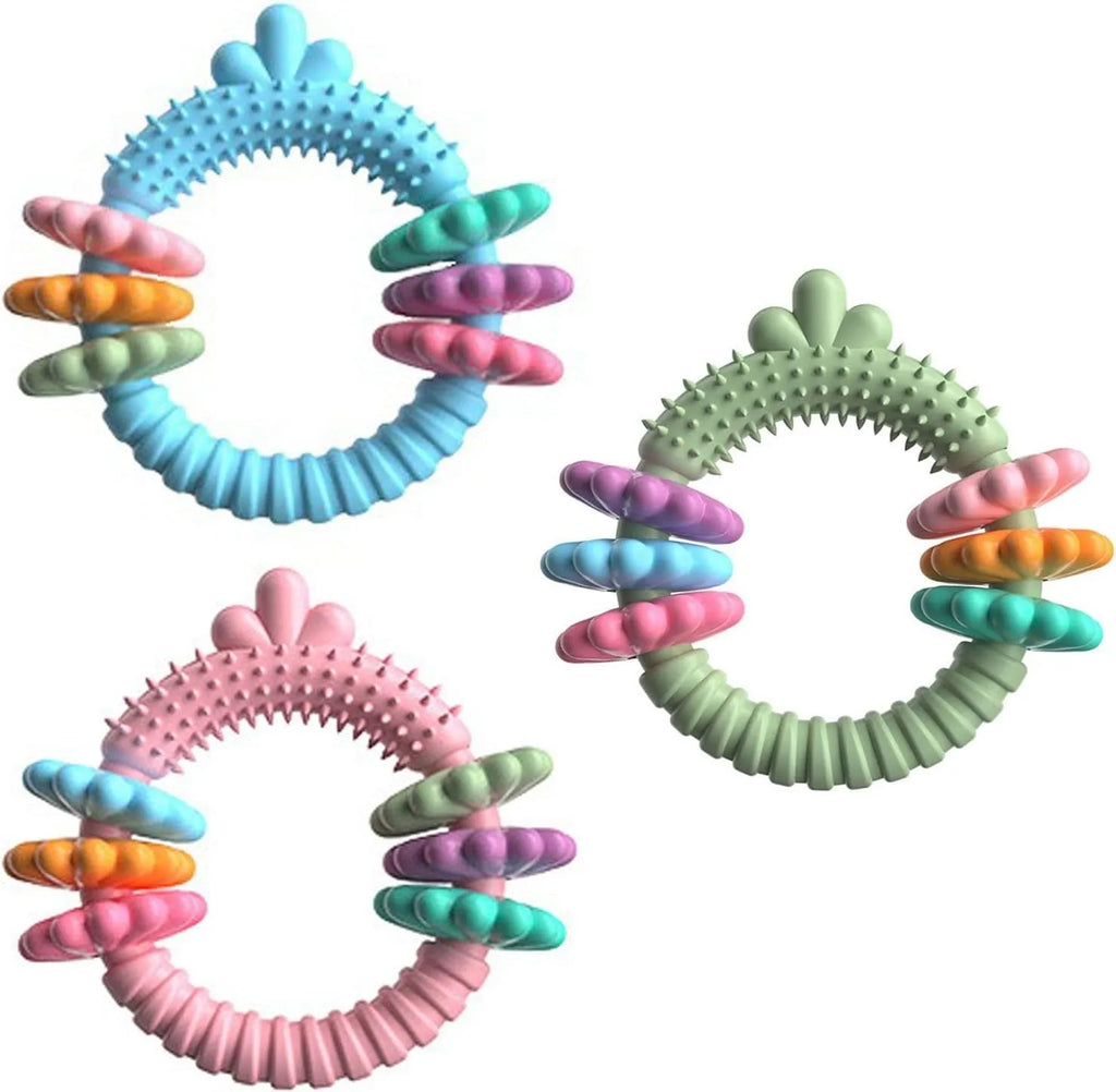 Blue TPR dog chew toy shaped as a molar stick for small breeds, 13x13x3cm with squeaky sound feature