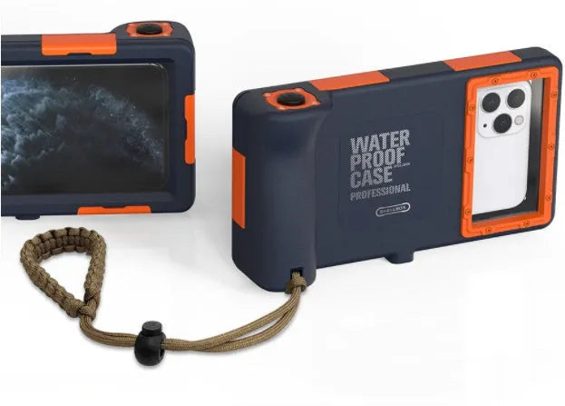 Orange waterproof mobile phone case compatible with iPhone and Samsung devices