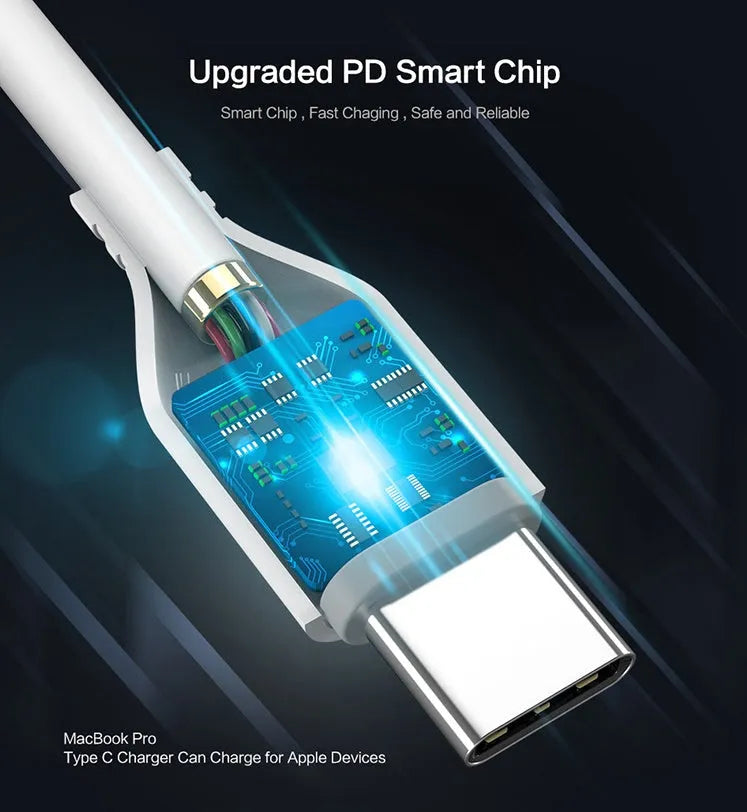 White USB-C to Lightning cable with reinforced connectors for iPhone fast charging and data transfer