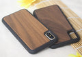 Wooden TPU phone case with carbonised bamboo back and TPU frame for iPhone, showing raised edges and wood grain texture