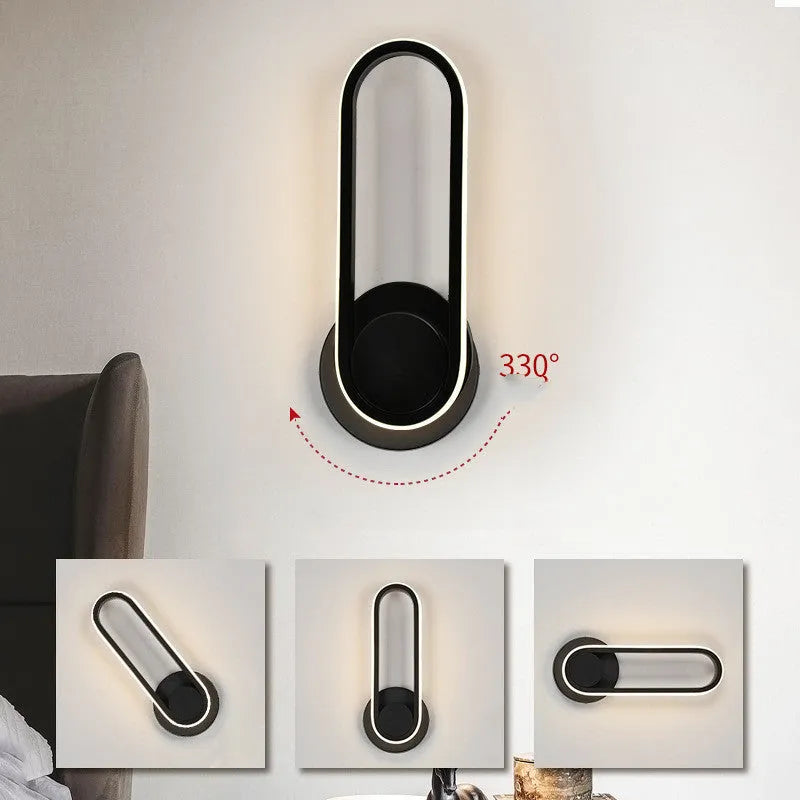 Rotatable acrylic LED wall lamp with metal iron body, 12 x 30 cm, black or white, for indoor bedside use