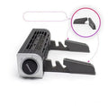 Black notebook cooler with adjustable fan for laptop temperature management, showing dimensions and USB power connection