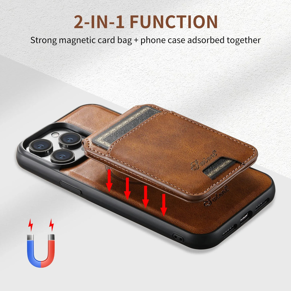 Oil wax silicone MagSafe phone case with integrated card slot for Apple iPhone.
