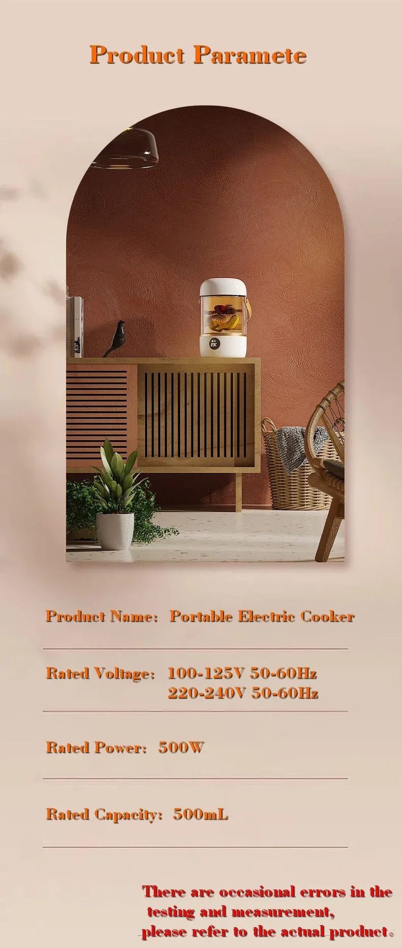 110V-240V electric stew cooker with transparent glass liner and fibre glass body, showing under 1-litre capacity