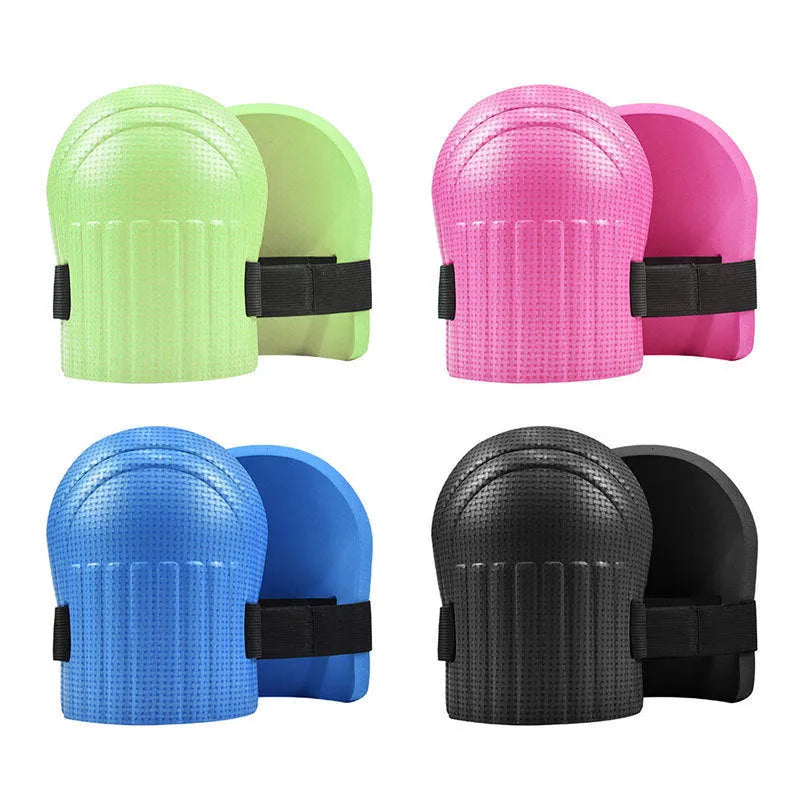 A pair of thick EVA foam kneepads in a chosen colour, shown on a hard tile floor.