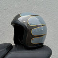 FRP motorcycle half helmet with retro design shown in Cement Gray colour, suitable for electric motorcycle commuting