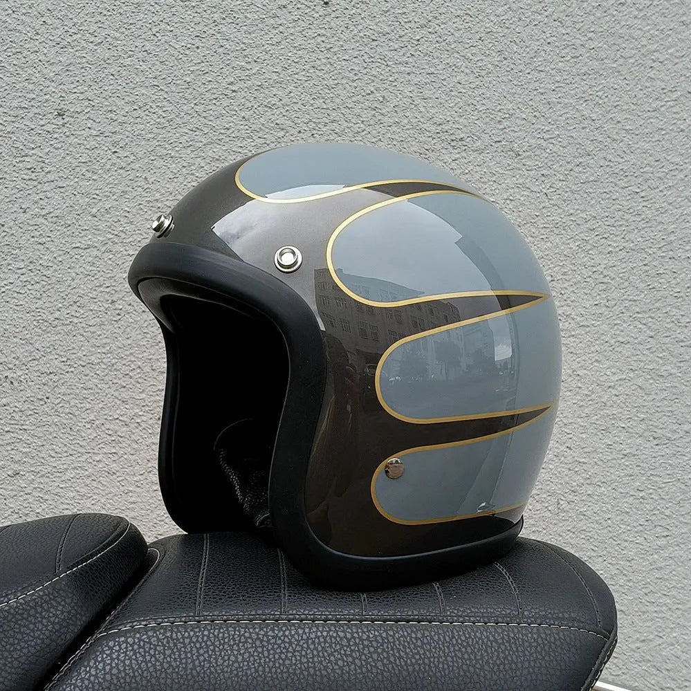 FRP motorcycle half helmet with retro design shown in Cement Gray colour, suitable for electric motorcycle commuting