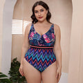 Women's printed one-piece swimsuit with spaghetti straps and striped vest in blue, white, or green patterns