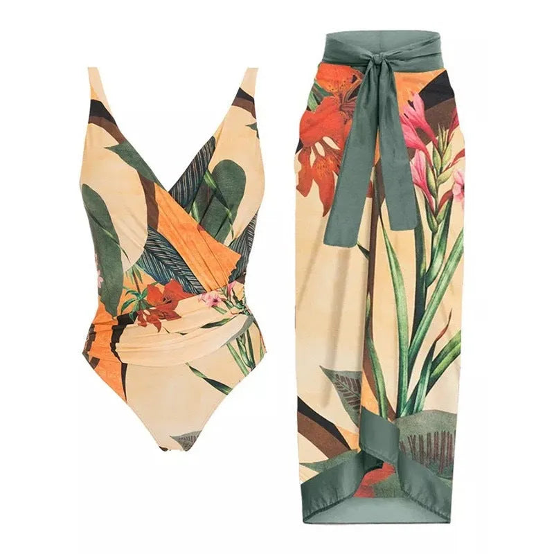 Women's spaghetti straps one-piece swimsuit with skirt in solid colour, showing adjustable straps and polyester fabric