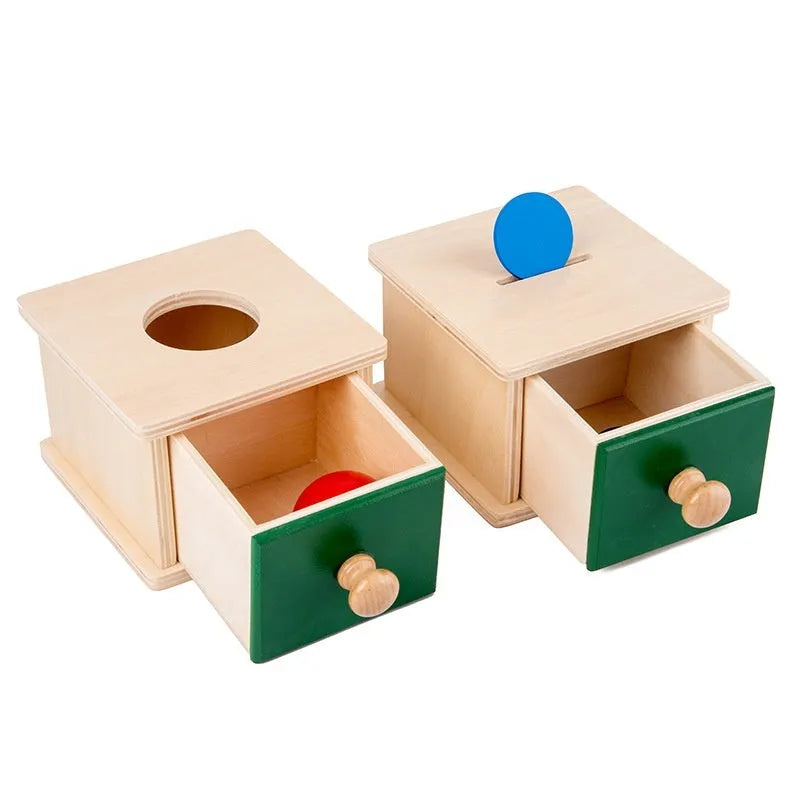 Wooden coin box drawer game 14.5 x 13 x 9 cm early education toy for infants aged 0-3 years