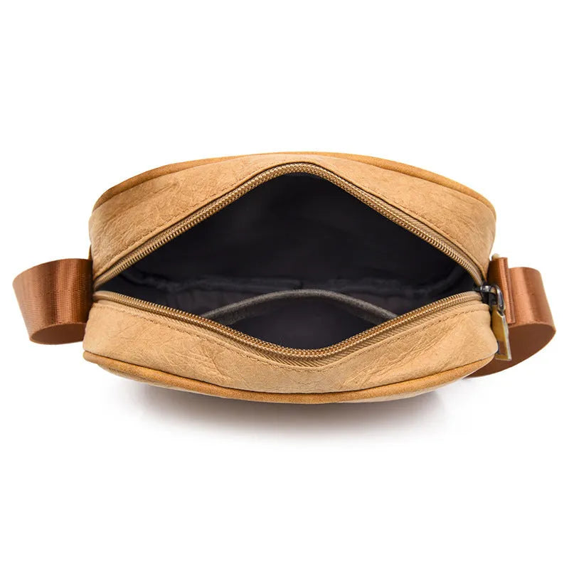Men's paper crossbody bag in retro style available in black, brown, and silver colours