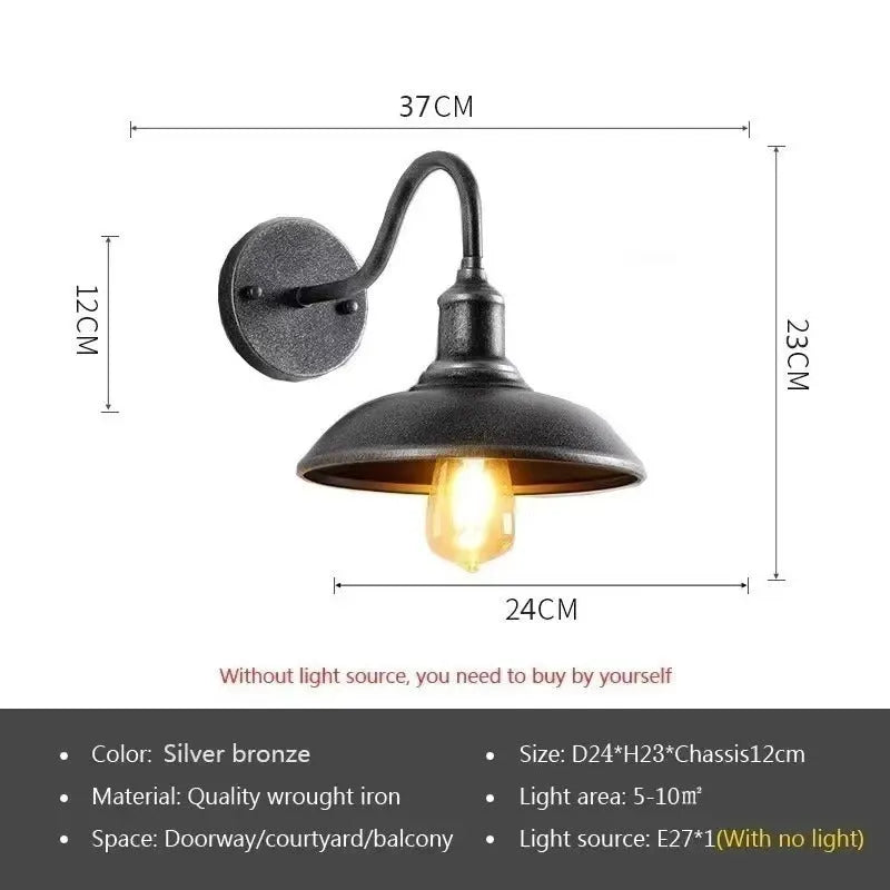 Retro style villa courtyard wall lamp in copper or silvery finish with right angle or bevel design