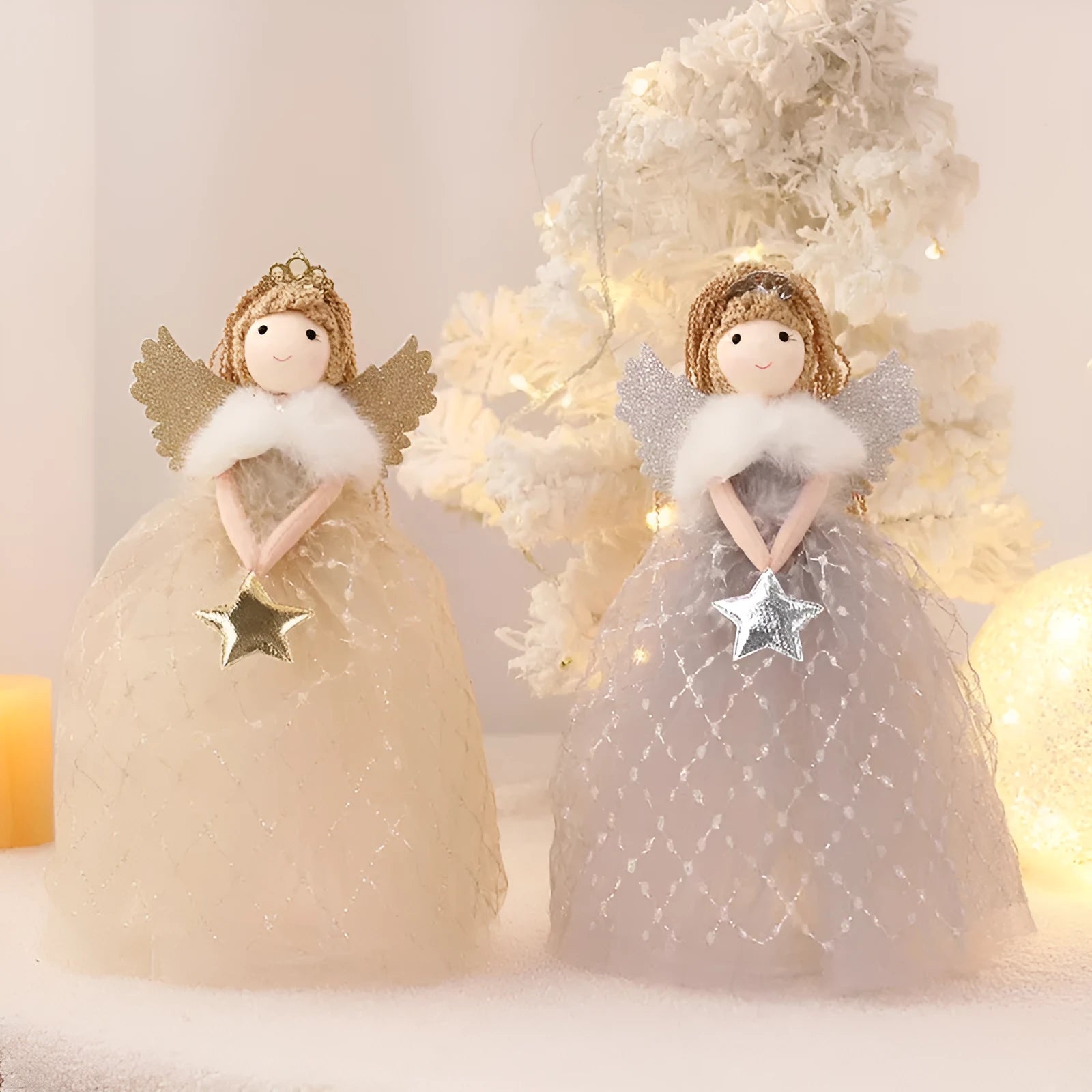 Gold non-woven fabric angel doll ornament measuring 26cm tall for shelf decoration