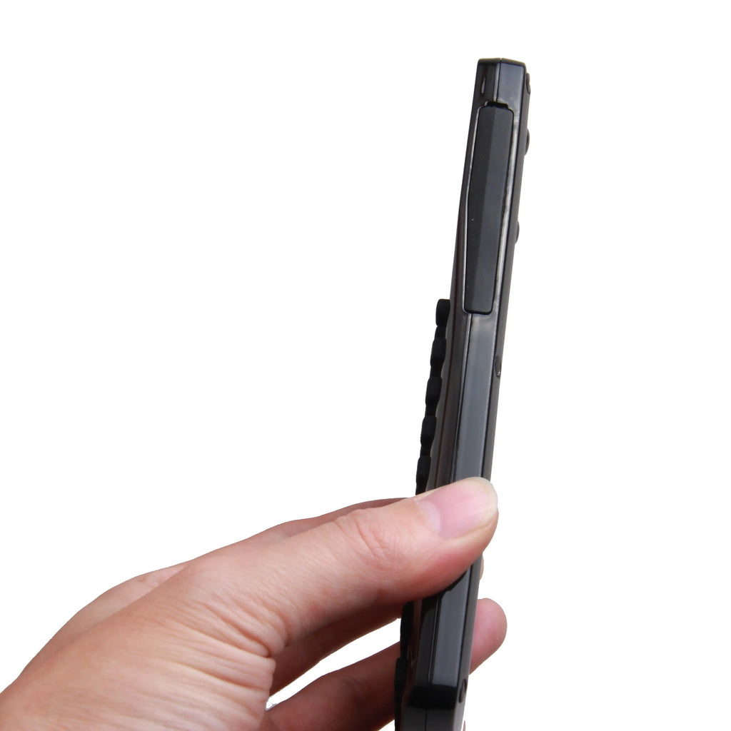 Black multifunctional e-book reader with 2.8cm colour screen showing multiple language options
