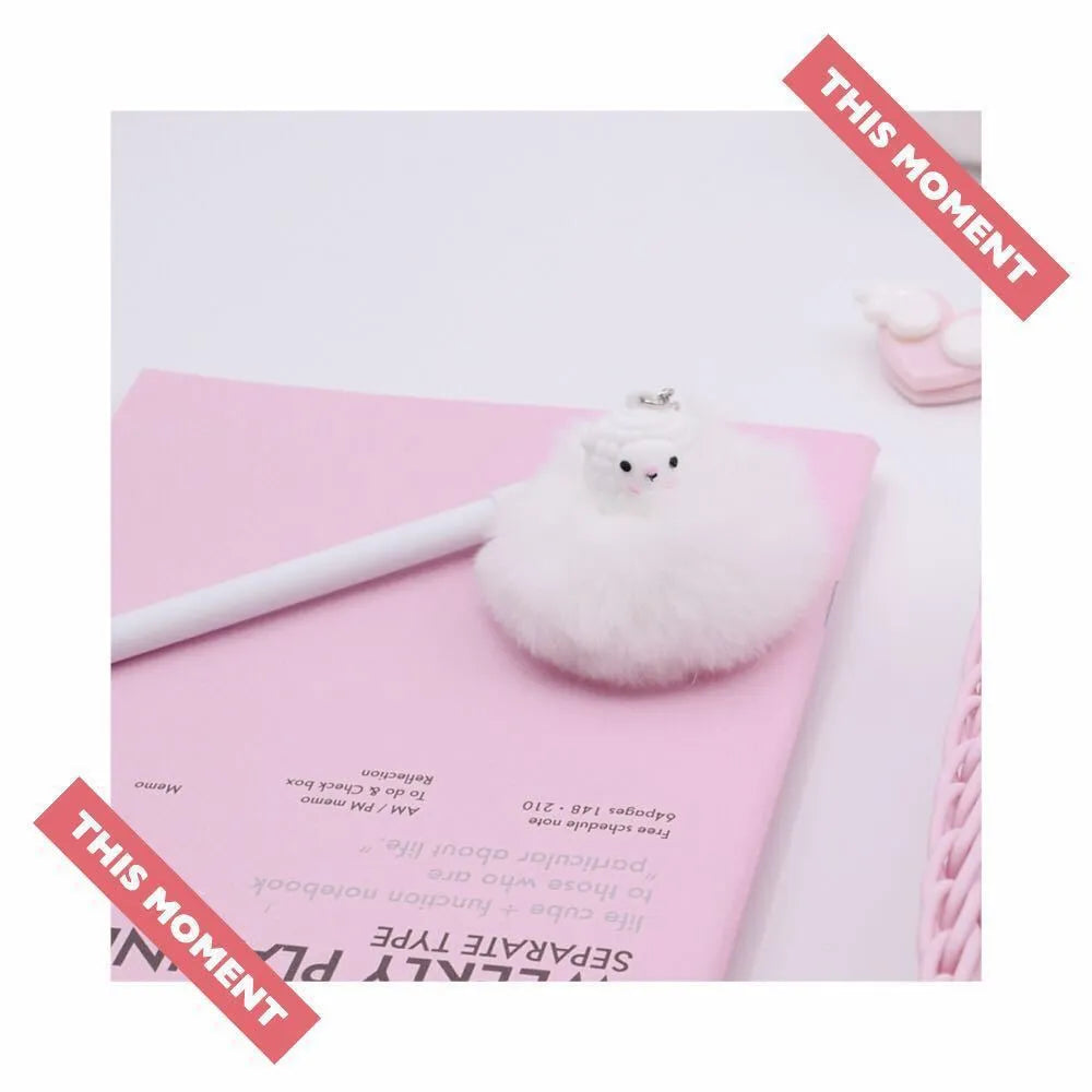 Alpaca hair ball pendant ballpoint pen with 17cm plastic body and 0.5mm tip
