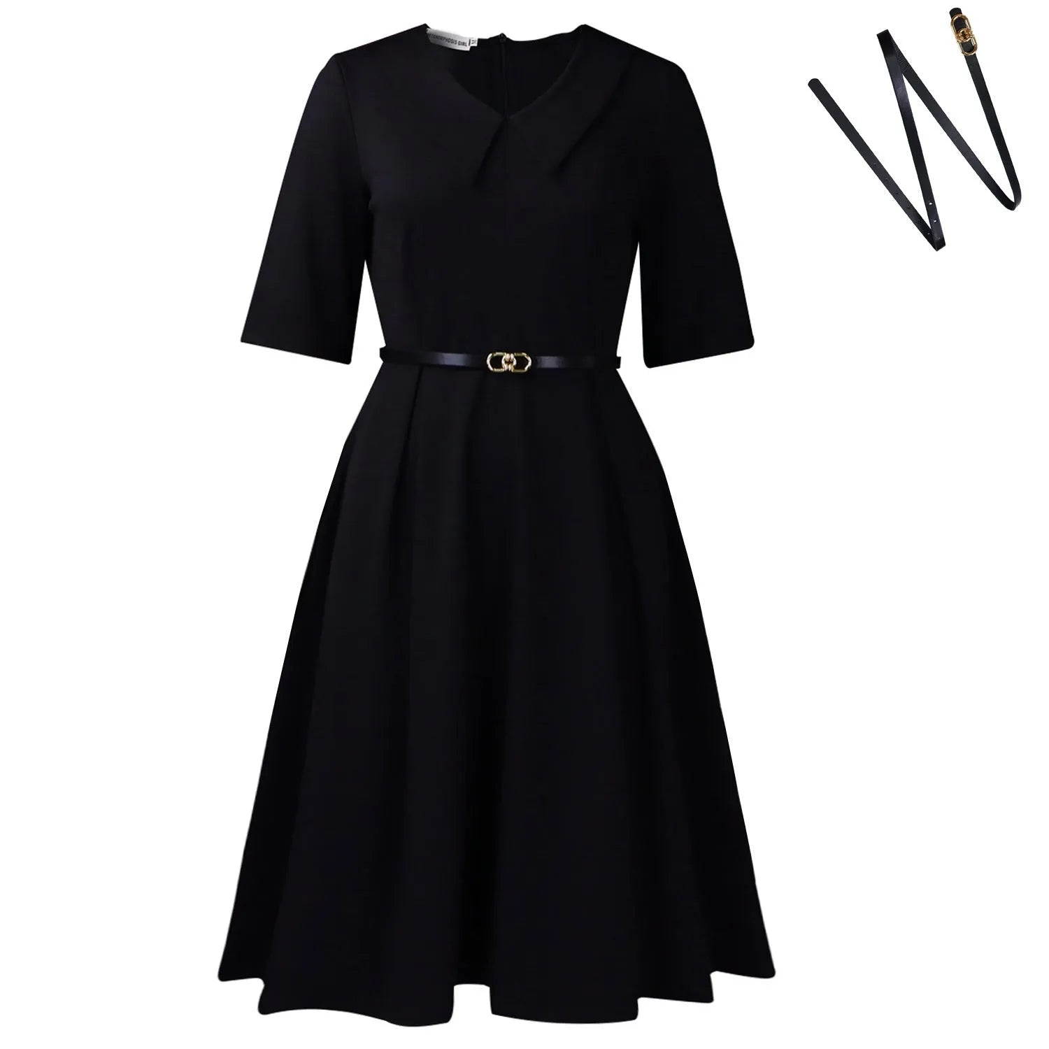Women's solid colour African dress with high waist, half sleeves, and a matching belt.