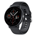Smart bracelet watch with touch screen displaying heart rate, worn on wrist with black strap.