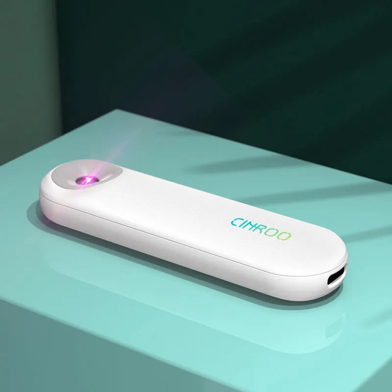 White portable UV steriliser showing dimensions and 60-degree light angle for surface disinfection