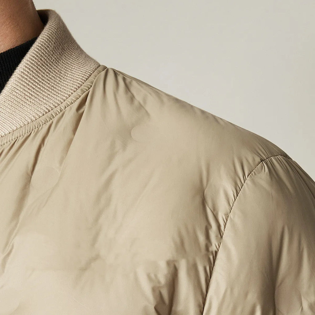 Men's gray duck down jacket with stand-up baseball collar and zip front, sizes M-3XL, black or khaki.