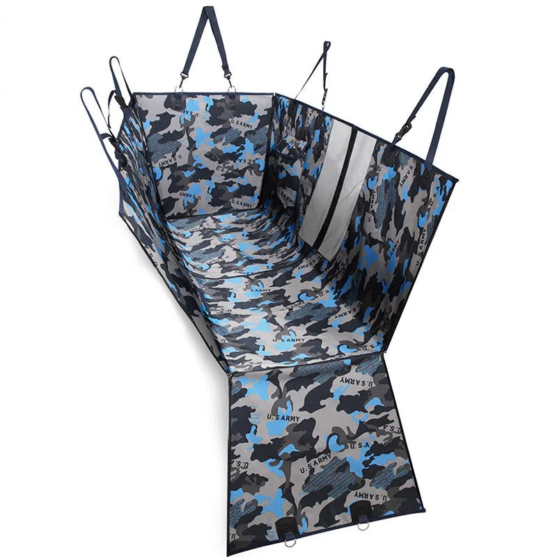 Anti-dirty car pet mat in Oxford cloth, 130x148x52cm, shown in Black, Blue, or Green for car pet travel.