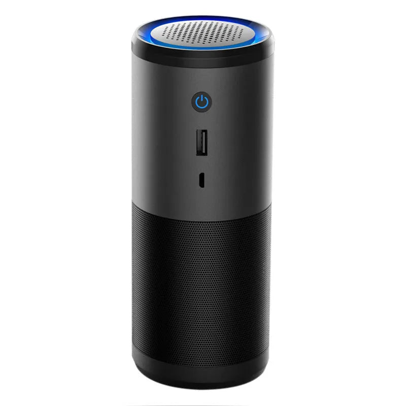 Portable mini car air purifier in black or rosebox, 6.2 cm by 17.2 cm, with smart sensor and USB charging