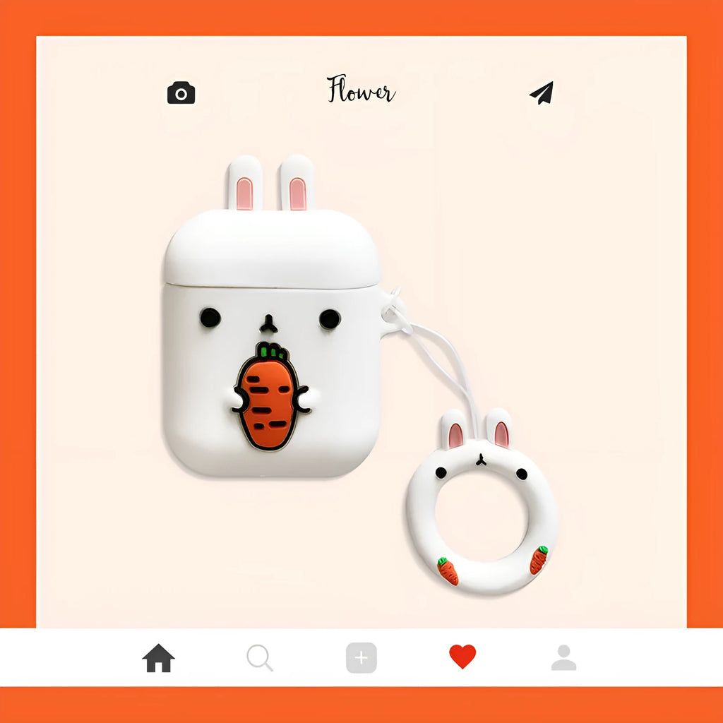 Cartoon earphone box with cute animal cover in brown, green, pink, or white colour options