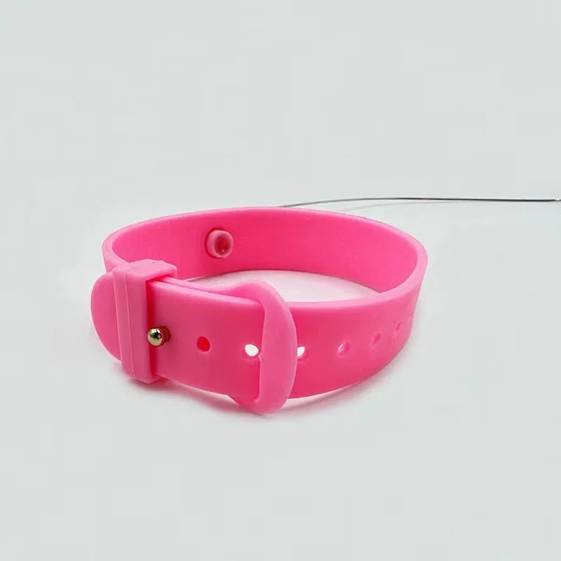 Blue adjustable cat collar toy with silicone teasing wand and feather attachment