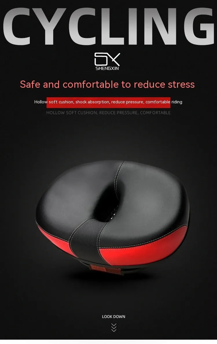 Large grey plus size bicycle saddle with thickened design and reflective stickers