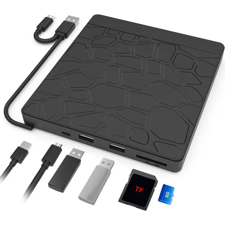 Black external optical drive with dual USB connectors for notebook computers