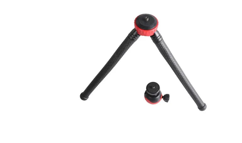 Black octopus flexible tripod stand with spherical gimbal head for mounting phones and cameras.