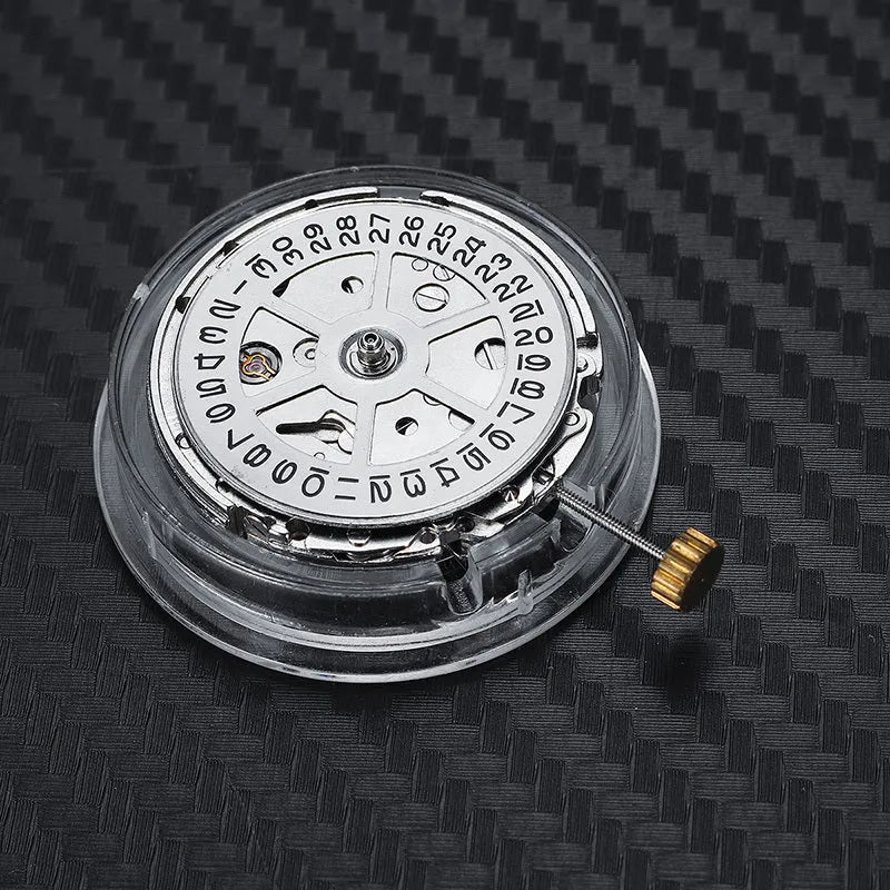 8215 automatic watch movement replacement with silver stainless steel construction showing 25mm diameter
