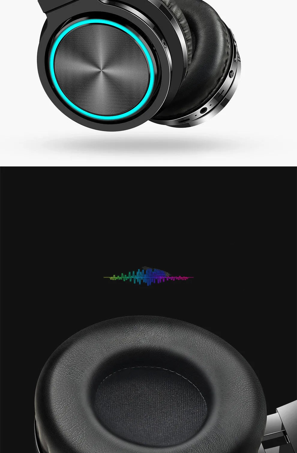 Folding wireless Bluetooth headset in black colour with head-mounted design