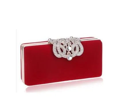Velvet evening dress clutch with polyester lining, ID bag, mobile phone bag, and oval or rectangle style in black, blue, purple, red, or rose red.