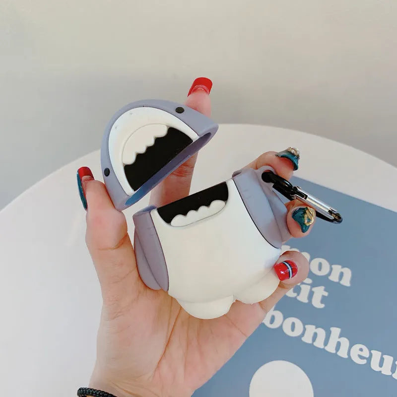 Silicone protective cover for AirPods 1 and 2 with shark-fin design showing textured surface
