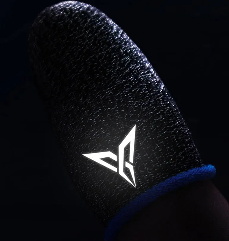 Green gaming thumb sleeves with 3M reflective logo made from silver fibre for sweat absorption