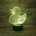 Little Yellow Duck 3D night light with acrylic panel and ABS base, showing colour options and remote control