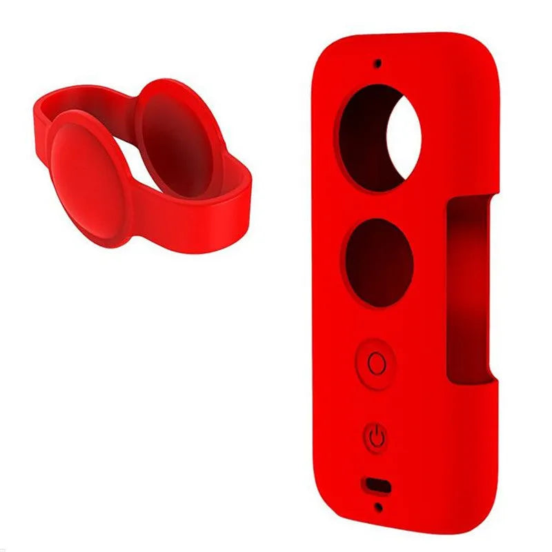 Insta360 One X silicone protective case in black and red colours showing precise camera cutouts