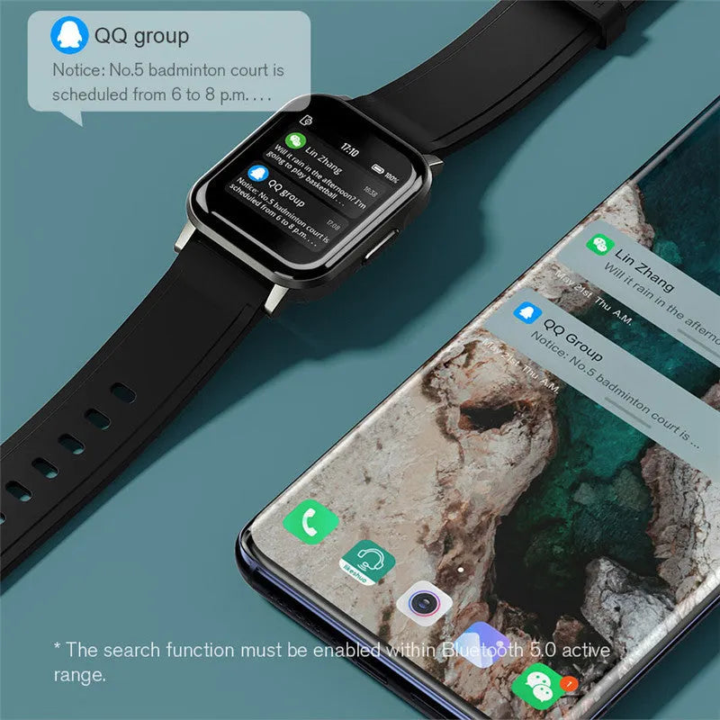 Black waterproof smart bracelet with 1.4-inch HD screen on silicone strap, showing health monitoring display