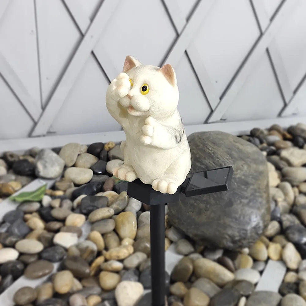 Brown cat-shaped solar lawn light with LED illumination for garden decoration