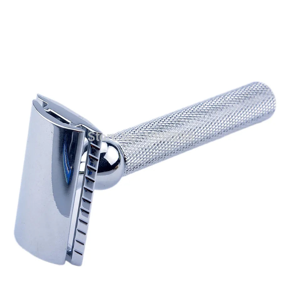 CSB shaving set with double edge razor, badger hair brush, chrome stand, and zinc alloy bowl