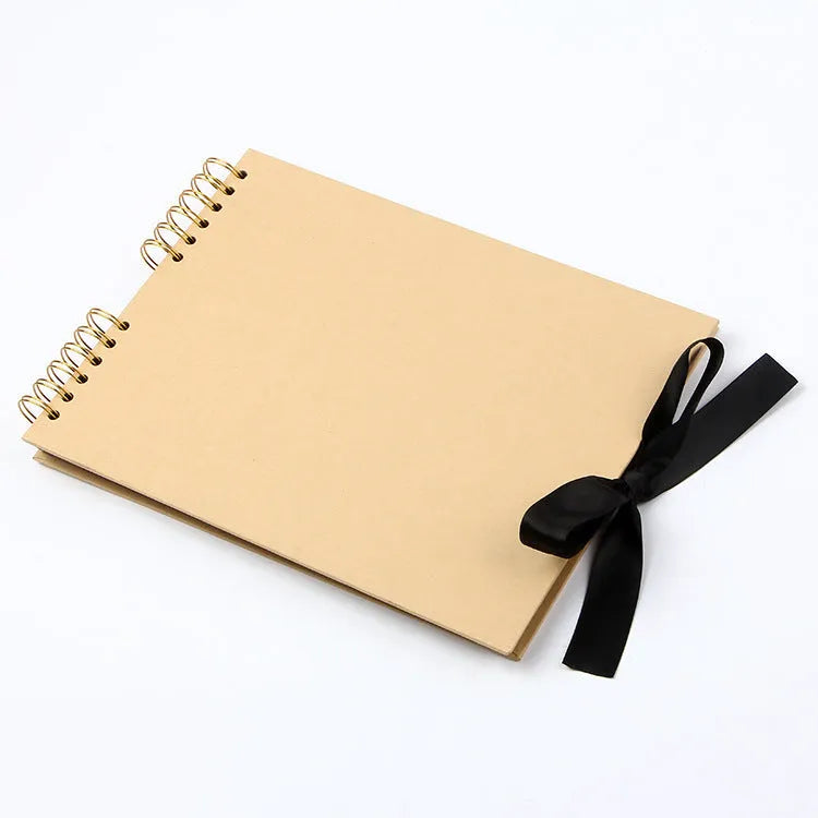 DIY handmade photo album with coil binding and a kraft paper cover in yellow or black