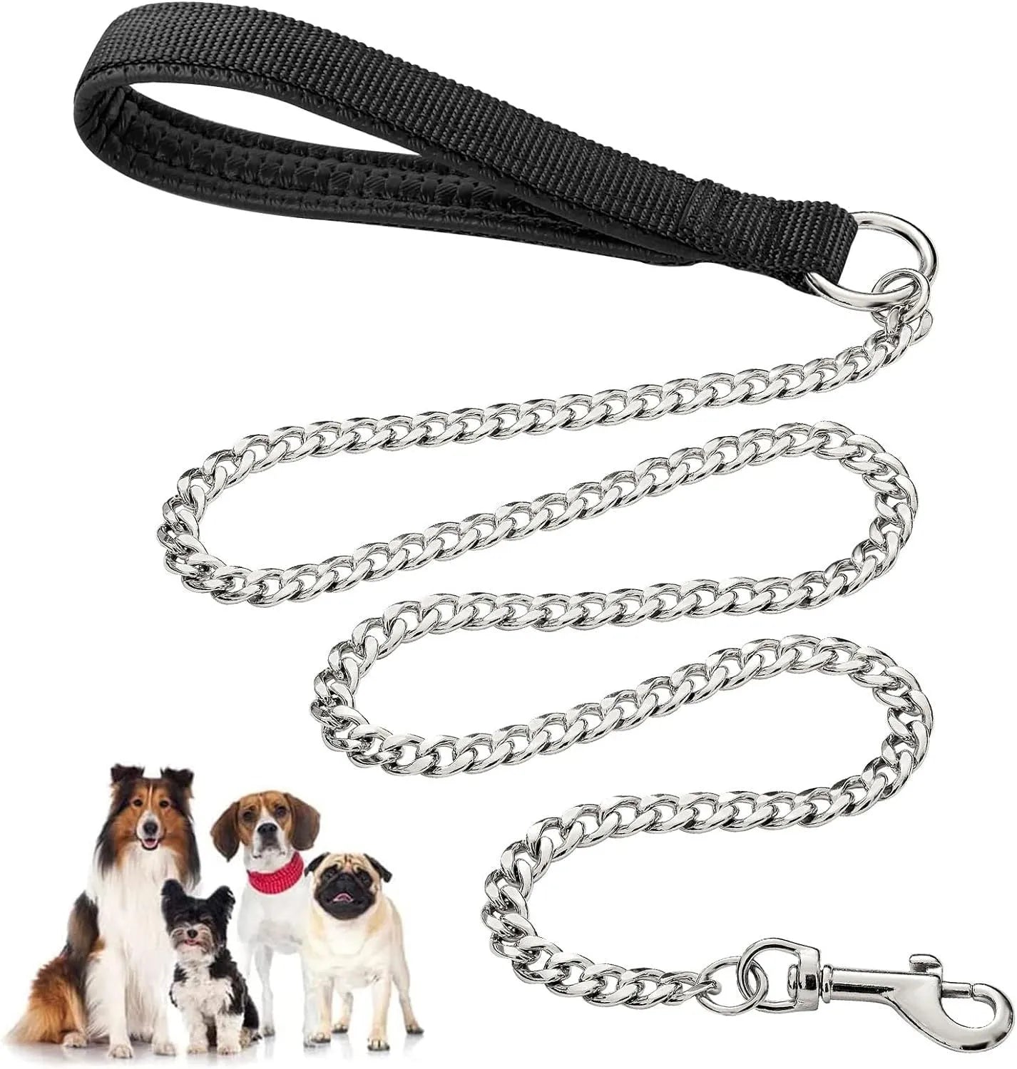 Heavy-duty metal dog leash with soft padded handle, 120cm chew-proof chain for large and medium dogs