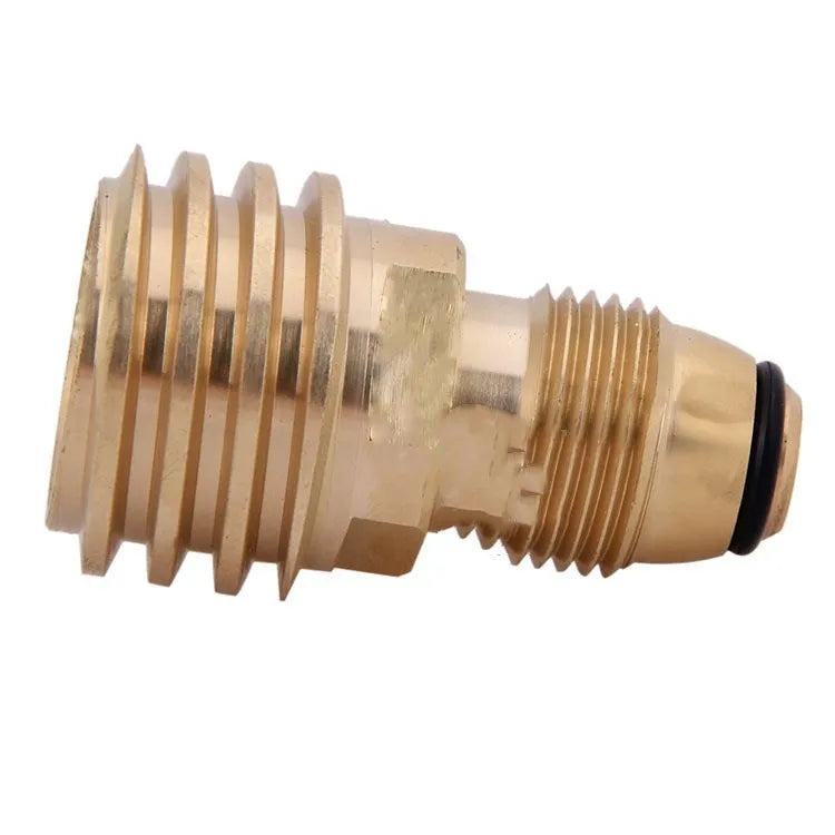 Gold-coloured brass gas adapter with 7mm diameter and internal thread for brazier connections